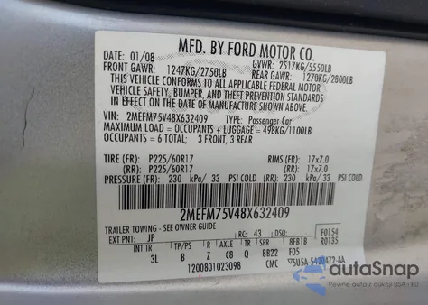 2008 Mercury Grand Marquis Ls из США, поврежденный, VIN 2MEFM75V48X632409